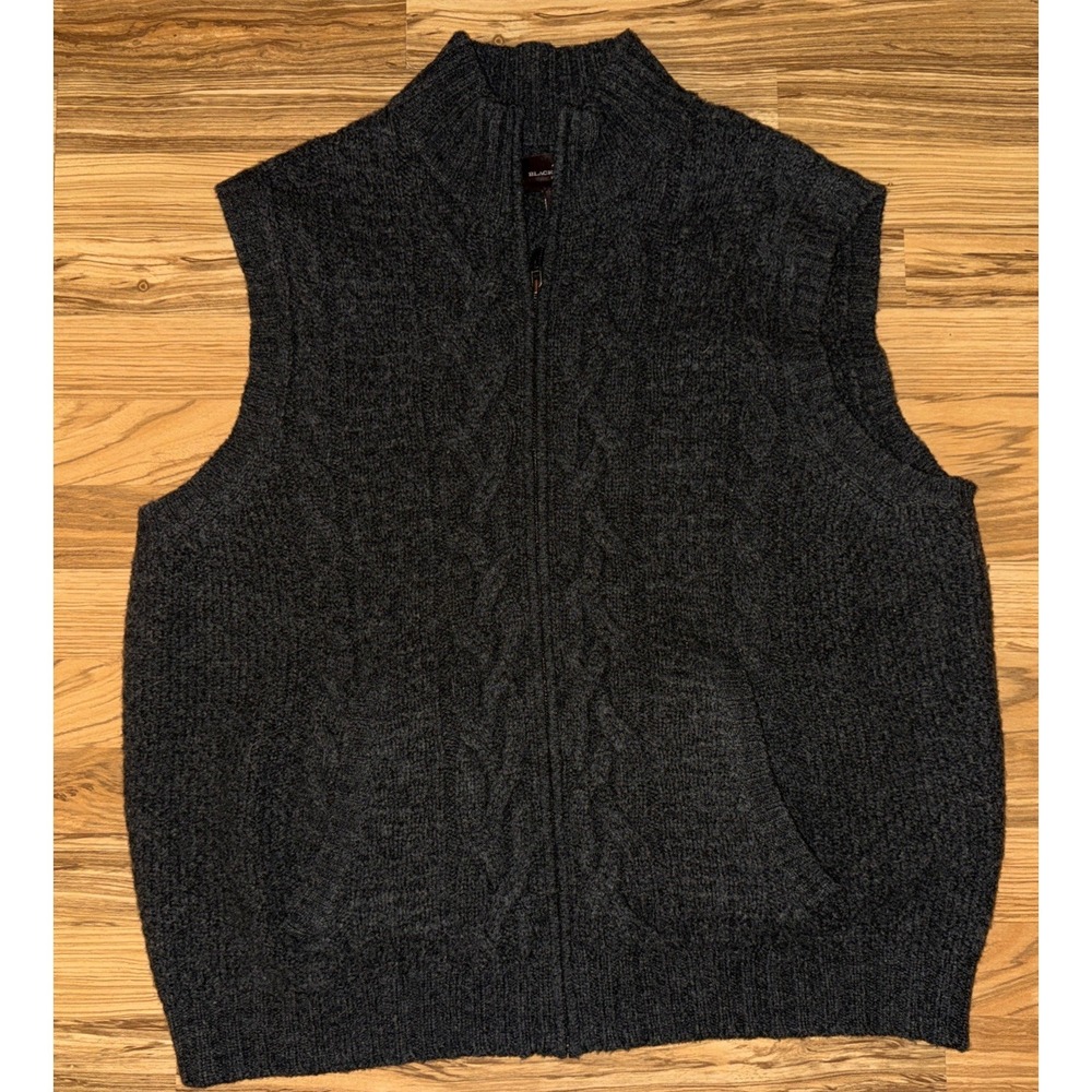 Black Brown 1826 Men's 100% Lambs Wool Sweater Vest Cable Knit Full Zip Size XL